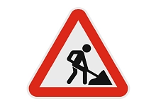Stellvertreterbild Baustelle Rotes Warndreieck mit Bauarbeiter in Mitte, Symbol für Baustelle