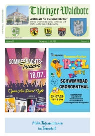 Titel Waldbote 15-26, Bewerbung Poolparty Georgenthal und Sommernachtstraum in Gräfenhain&nbsp;&copy;&nbsp;Einheitsgemeinde Ohrdruf